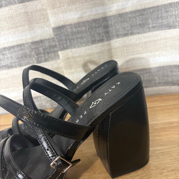Katy Perry The Meadow Classic Black Strappy Chunky Heels Size 8.5 - Picture 6 of 11